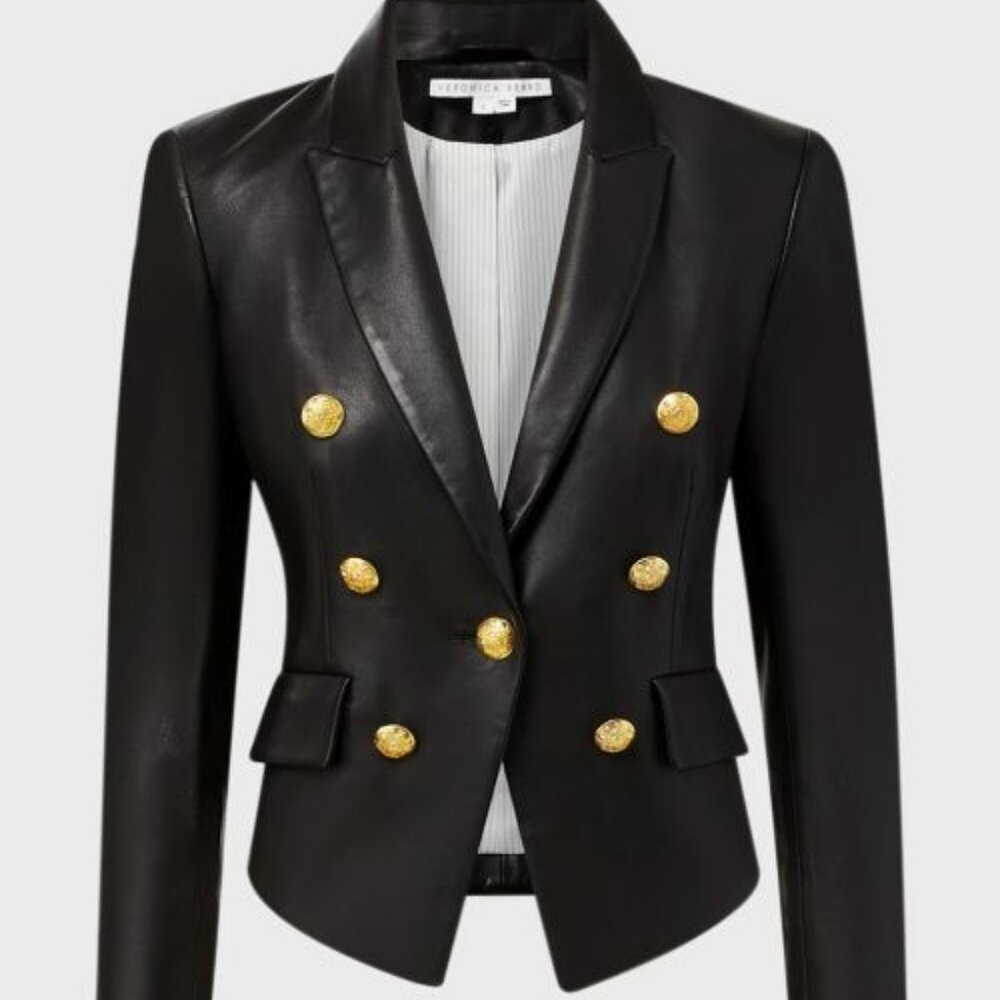 Veronica Beard Cooke Black Leather Dickie Blazer. Size 8